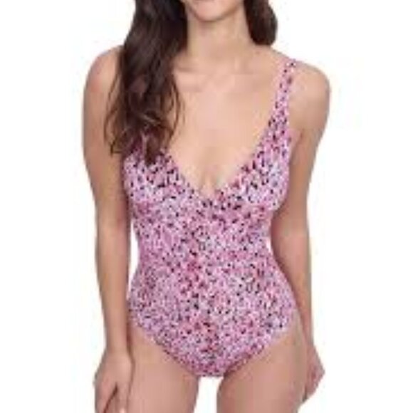 PROFILE BY GOTTEX FUN FLAIR STYLISH WOMEN'S ONE PIECE V-NECK BATHING SUIT 16 NEW - Picture 2 of 11